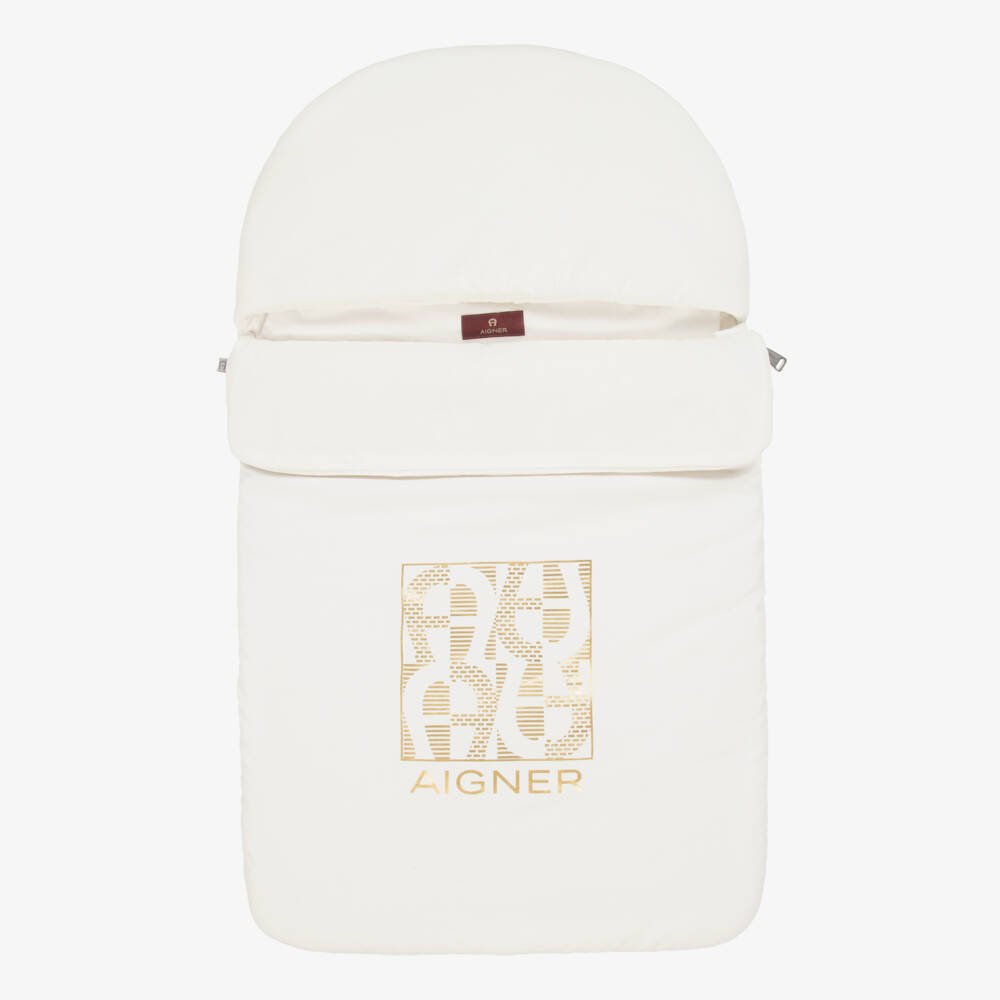 AIGNER-Ivory & Gold Pima Cotton Padded Baby Nest (72cm) | Childrensalon Outlet