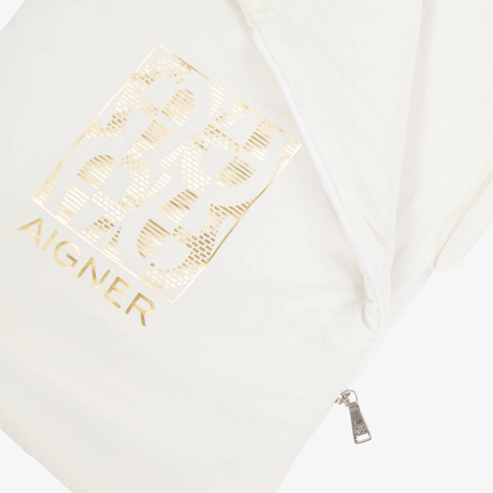 AIGNER-Ivory & Gold Pima Cotton Padded Baby Nest (72cm) | Childrensalon Outlet
