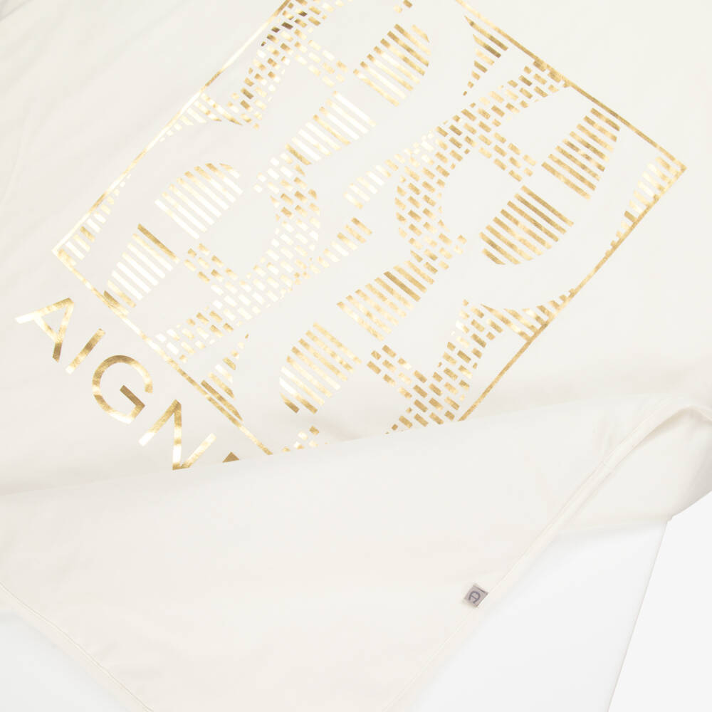 AIGNER-Ivory & Gold Pima Cotton Padded Blanket (90cm) | Childrensalon Outlet