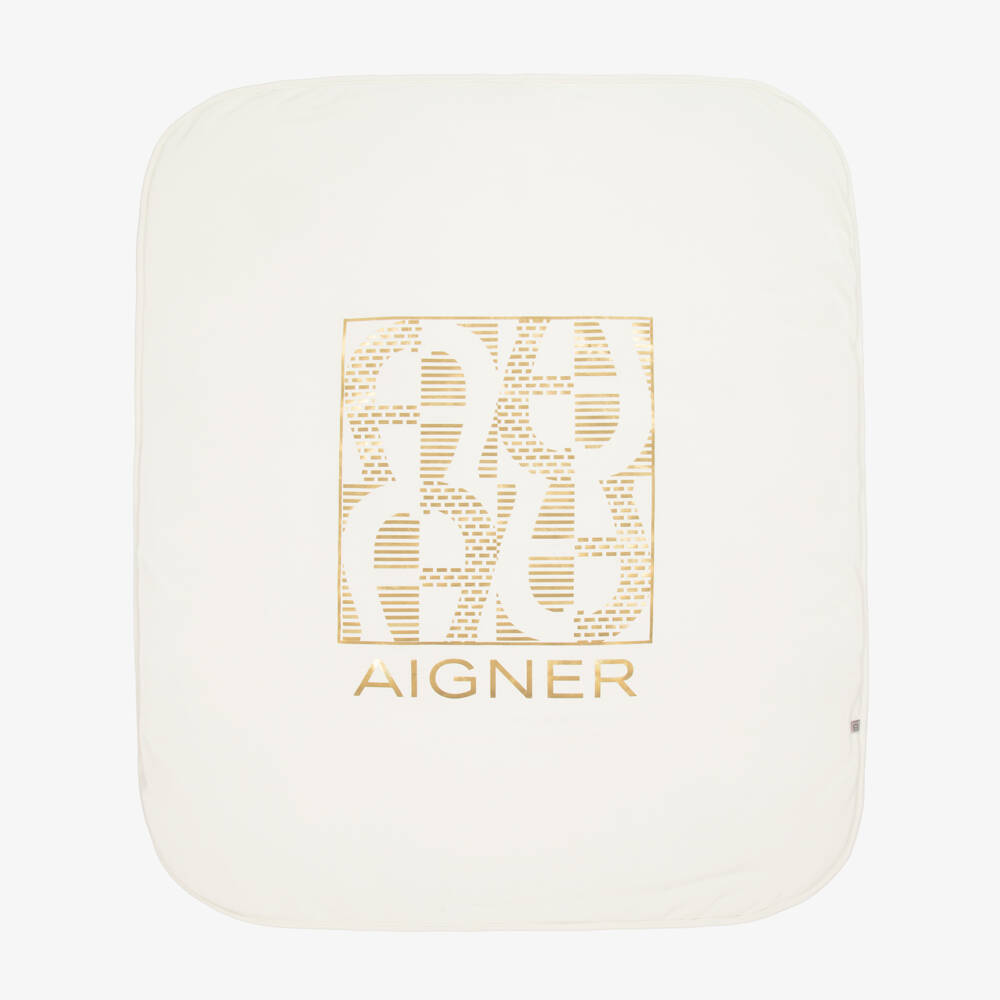 AIGNER-Ivory & Gold Pima Cotton Padded Blanket (90cm) | Childrensalon Outlet