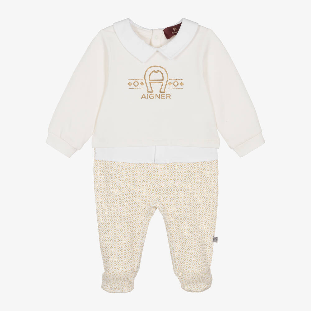 AIGNER-بيبي غرو بشعار حدوة الحصان قطن بيما لون عاجي | Childrensalon Outlet