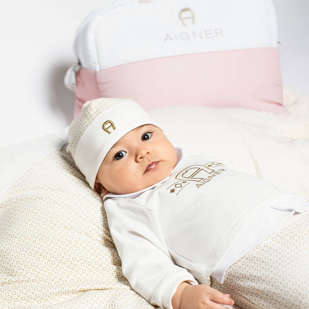 AIGNER-Ivory Horseshoe Logo Pima Cotton Babygrow | Childrensalon Outlet