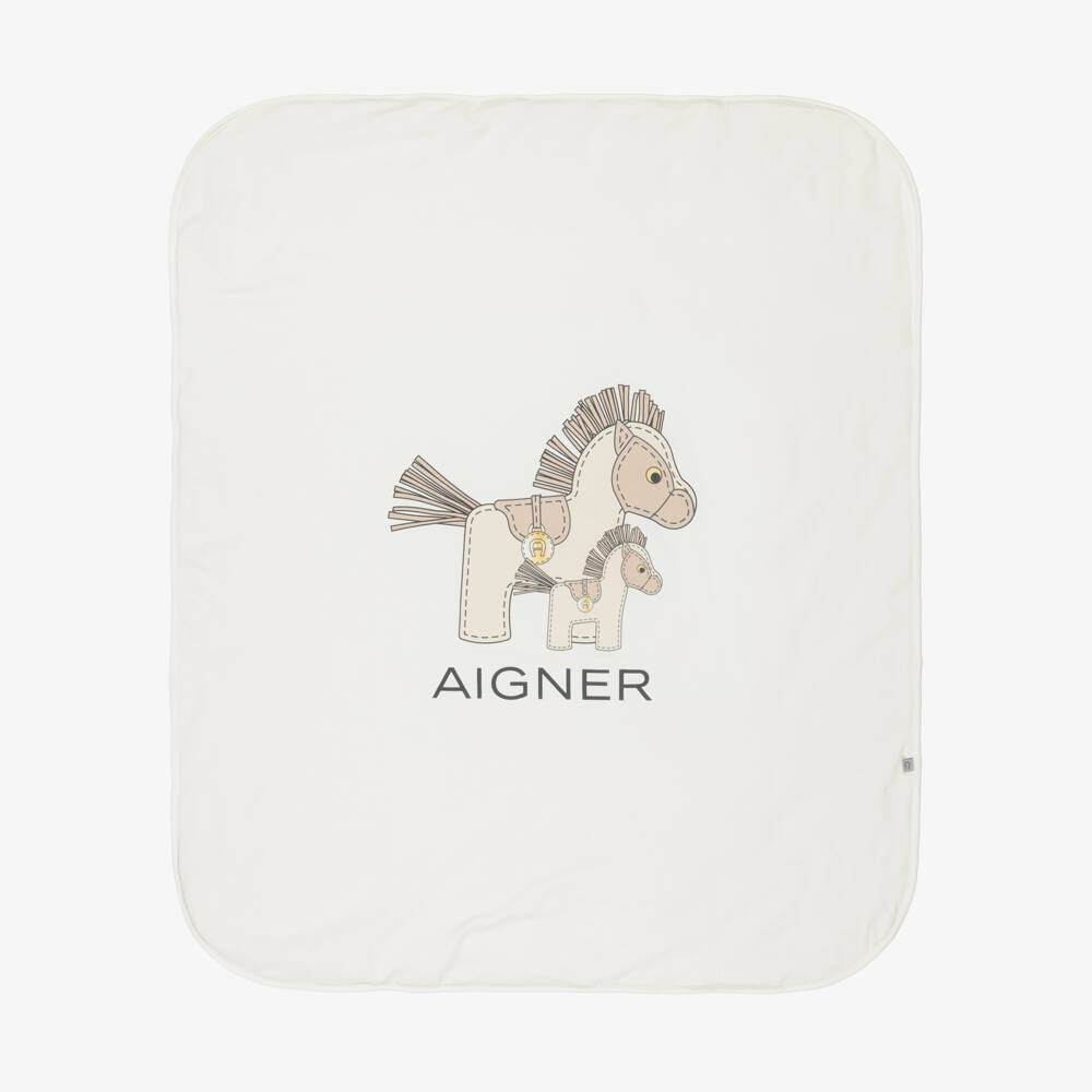 AIGNER-Ivory Padded Blanket with Pony Logo Motif (88cm) | Childrensalon Outlet