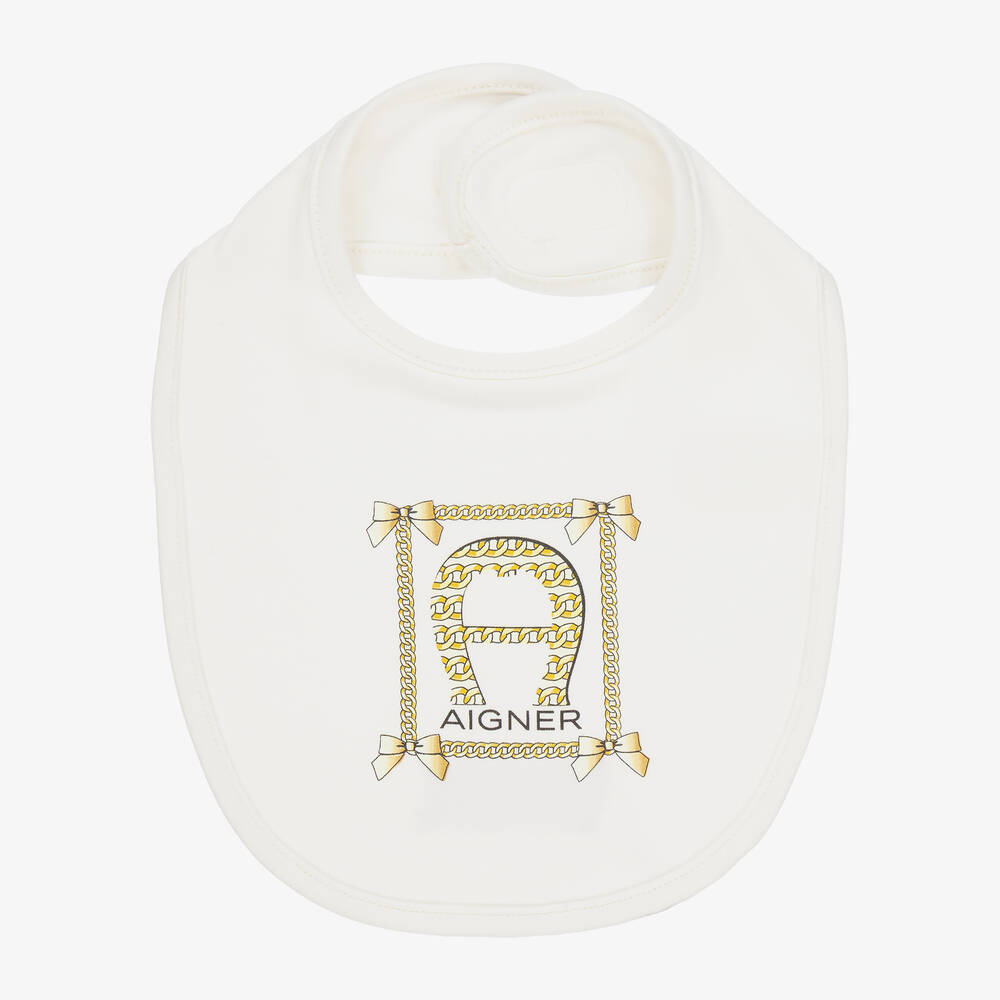 AIGNER - Ivory Pima Cotton Baby Bib | Childrensalon