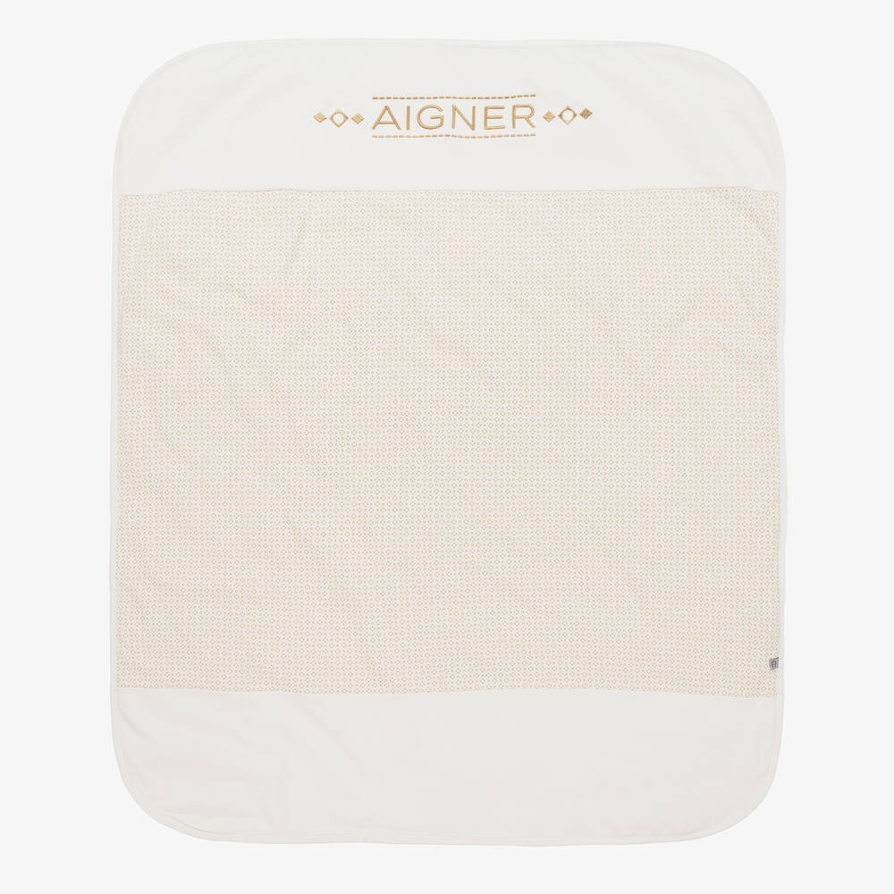 AIGNER-Ivory Pima Cotton Baby Blanket (90cm) | Childrensalon Outlet