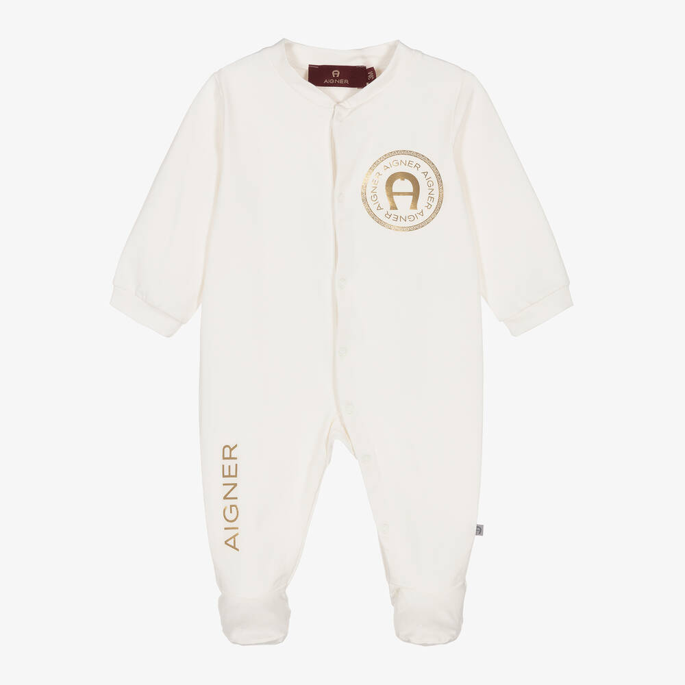 AIGNER-Ivory Pima Cotton Babygrow | Childrensalon Outlet