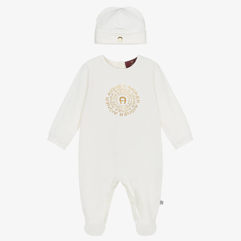 AIGNER - Ivory Pima Cotton Babysuit Set | Childrensalon