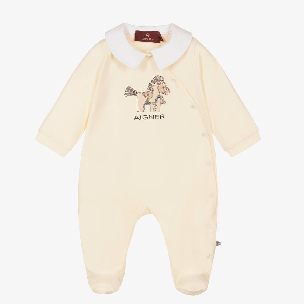 AIGNER - Ivory Pima Cotton Logo Babygrow | Childrensalon
