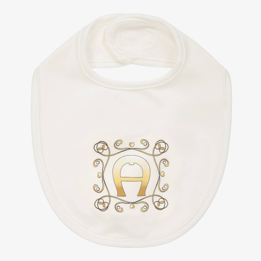 AIGNER - Ivory Pima Cotton Logo Bib | Childrensalon