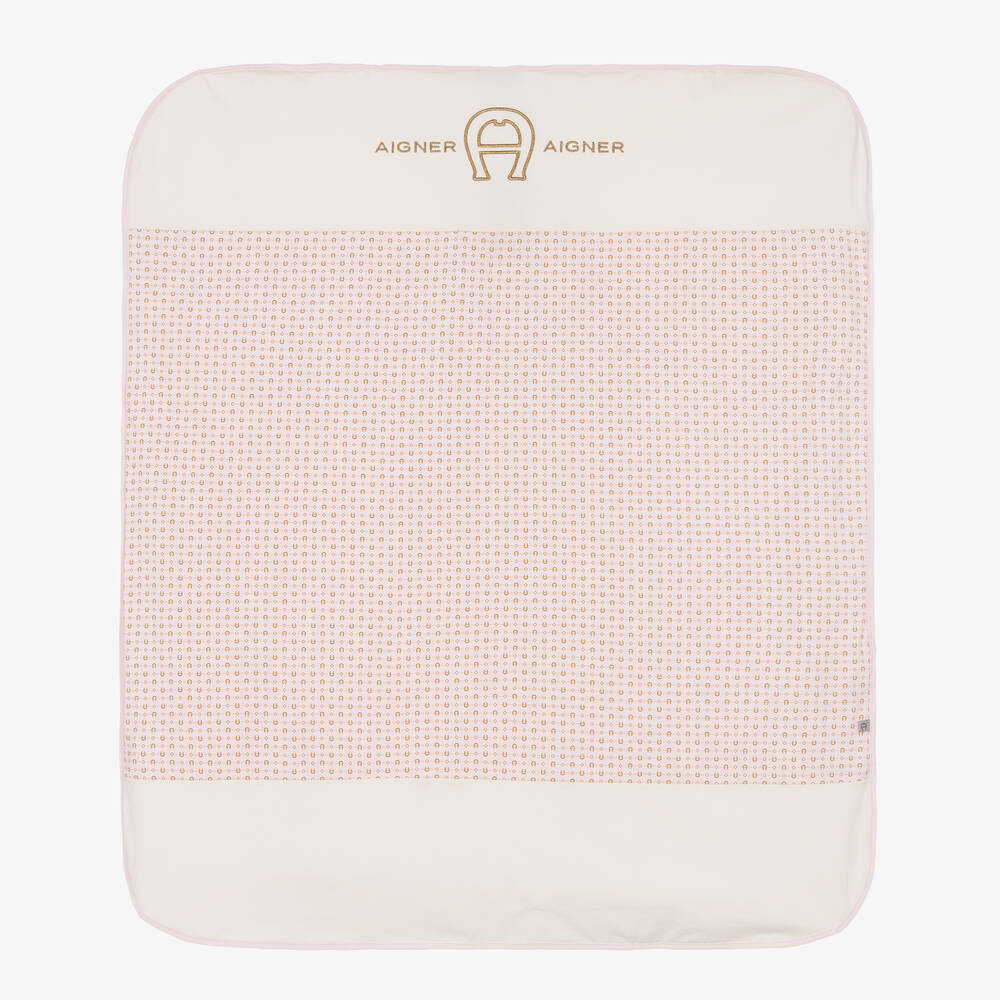 AIGNER - Ivory & Pink Pima Cotton Baby Blanket (87cm) | Childrensalon