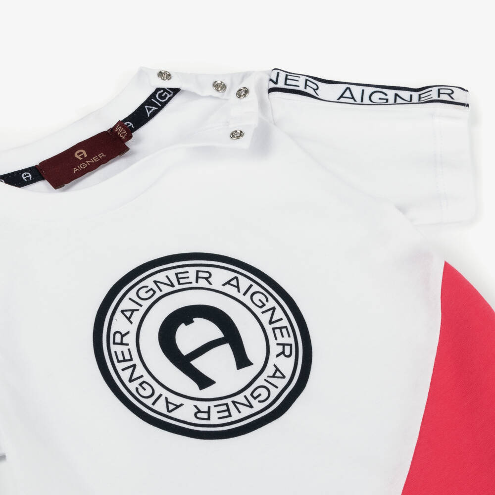 AIGNER-Little Boys White Logo-Accent Tee | Childrensalon Outlet