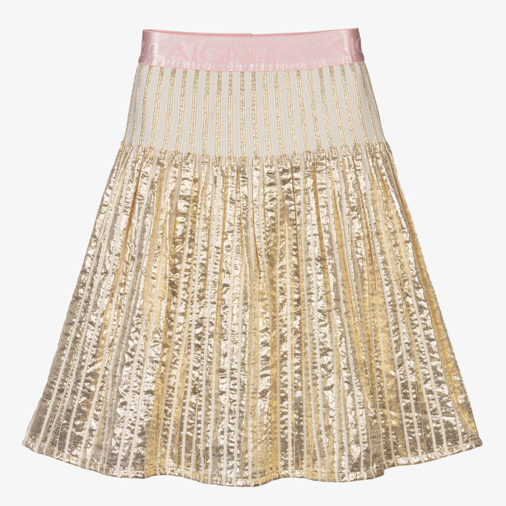 AIGNER - Metallic Gold Pleated Skirt | Childrensalon