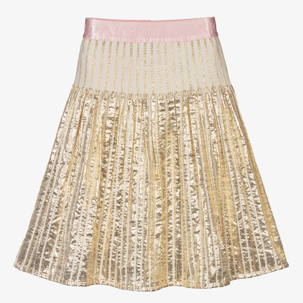 AIGNER-Metallic Gold Pleated Skirt | Childrensalon Outlet