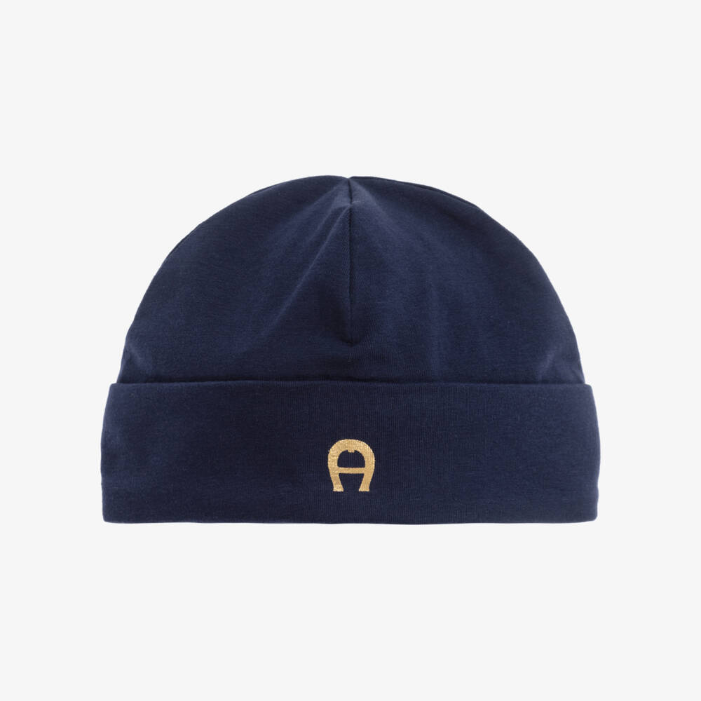 AIGNER-Navy Blue Pima Cotton Baby Hat | Childrensalon Outlet