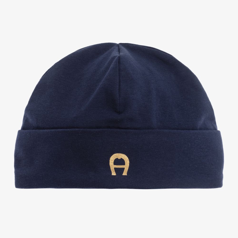 AIGNER - Bonnet bleu marine en coton Pima Bébé | Childrensalon