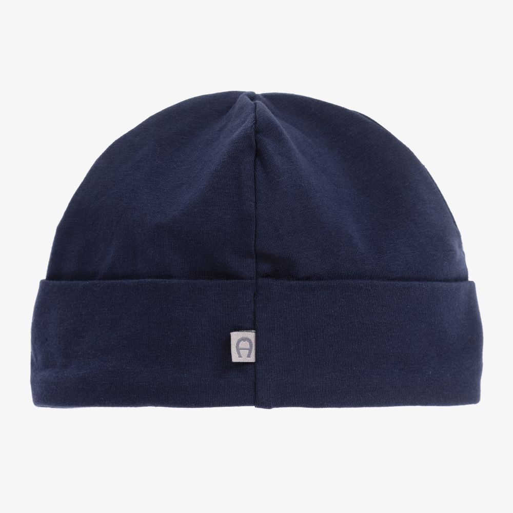 AIGNER-Navy Blue Pima Cotton Baby Hat | Childrensalon Outlet