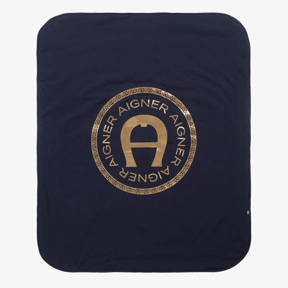 AIGNER-Navy Blue Pima Cotton Padded Blanket (90cm) | Childrensalon Outlet