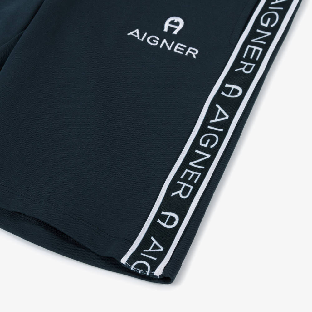 AIGNER-شورت أولاد قطني أزرق داكن بشريط | Childrensalon Outlet