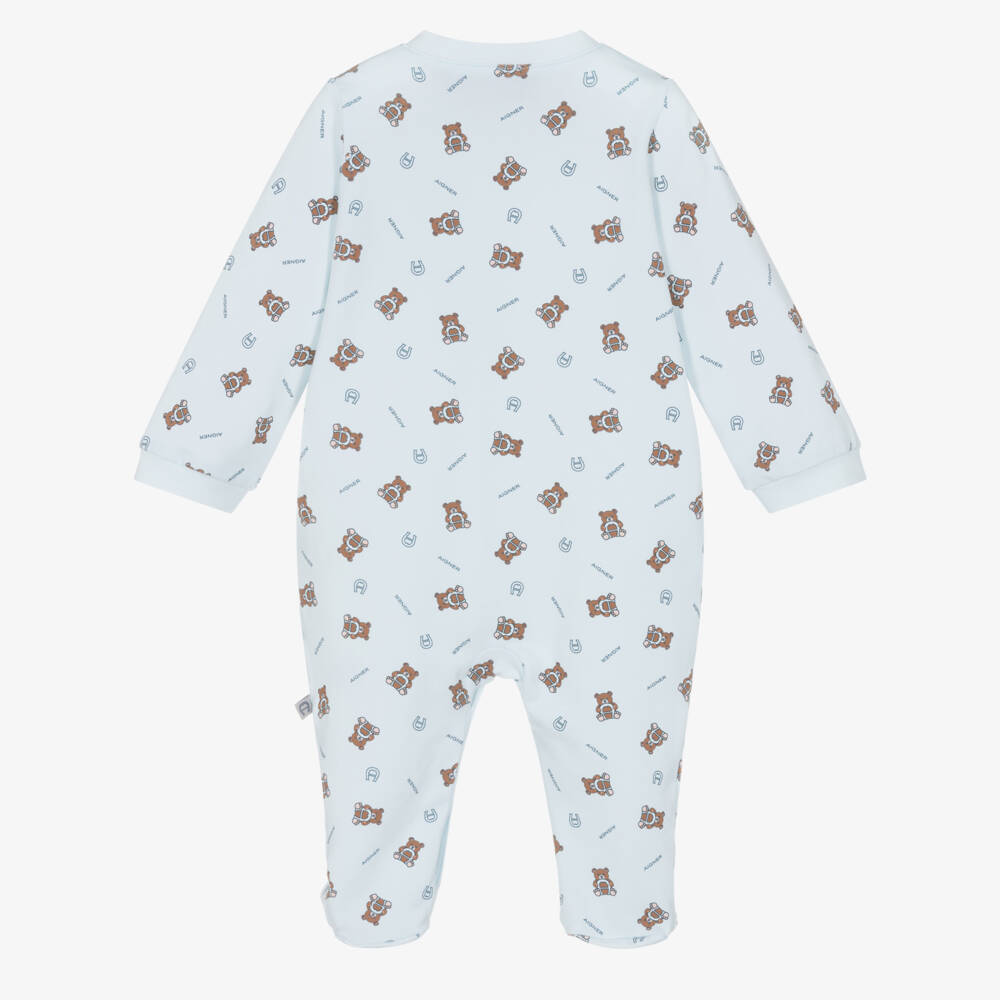 AIGNER-Pale Blue Cotton Babygrow with Teddy Logo Print | Childrensalon Outlet