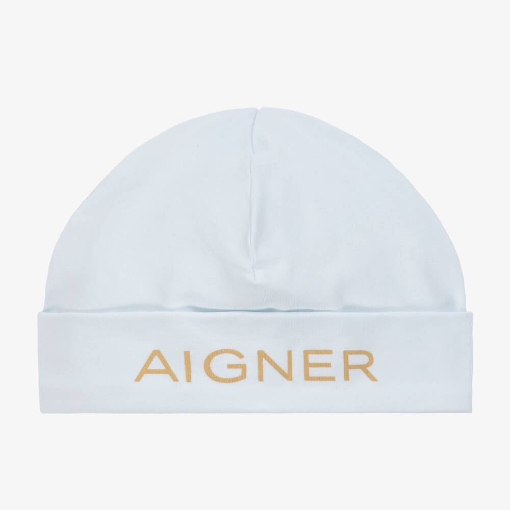 AIGNER - Pale Blue Pima Cotton Baby Hat | Childrensalon