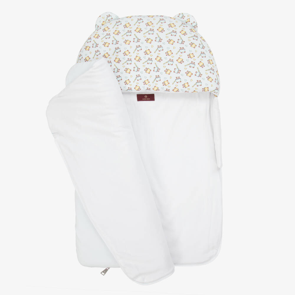 AIGNER-Pale Blue Pima Cotton Teddy Bear Baby Nest (74cm) | Childrensalon Outlet