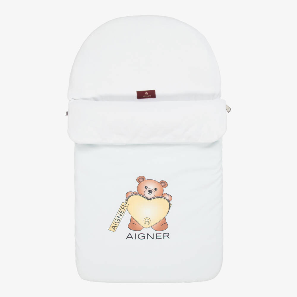 AIGNER-Pale Blue Pima Cotton Teddy Bear Baby Nest (74cm) | Childrensalon Outlet