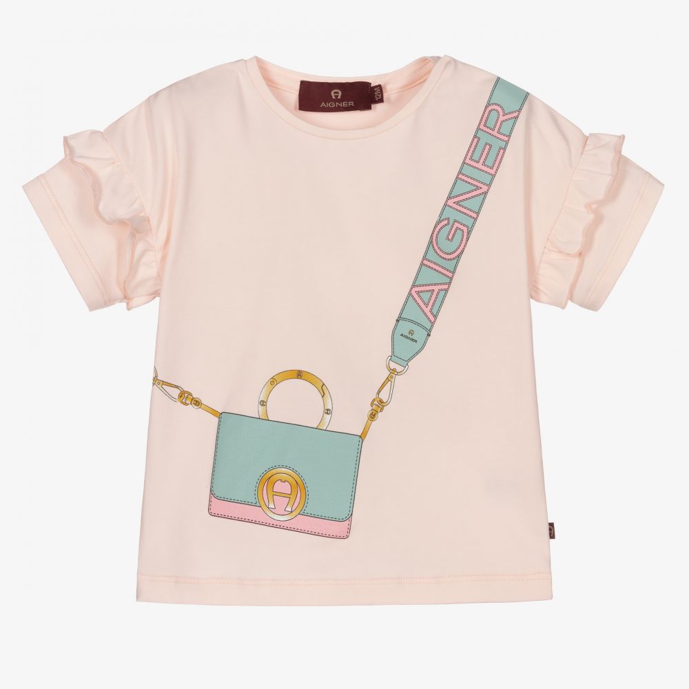 AIGNER - Pink Bag Print Baby T-Shirt | Childrensalon