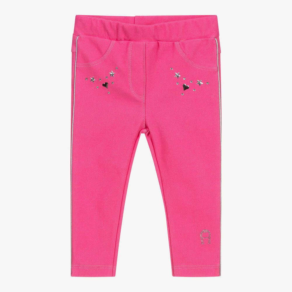 AIGNER - Pink Cotton Baby Jeggings | Childrensalon