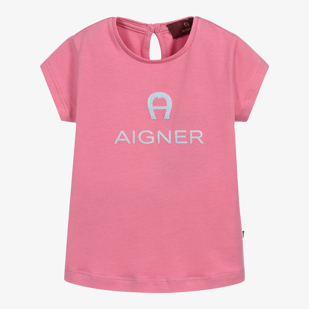 AIGNER - Pink Cotton Glitter T-Shirt | Childrensalon