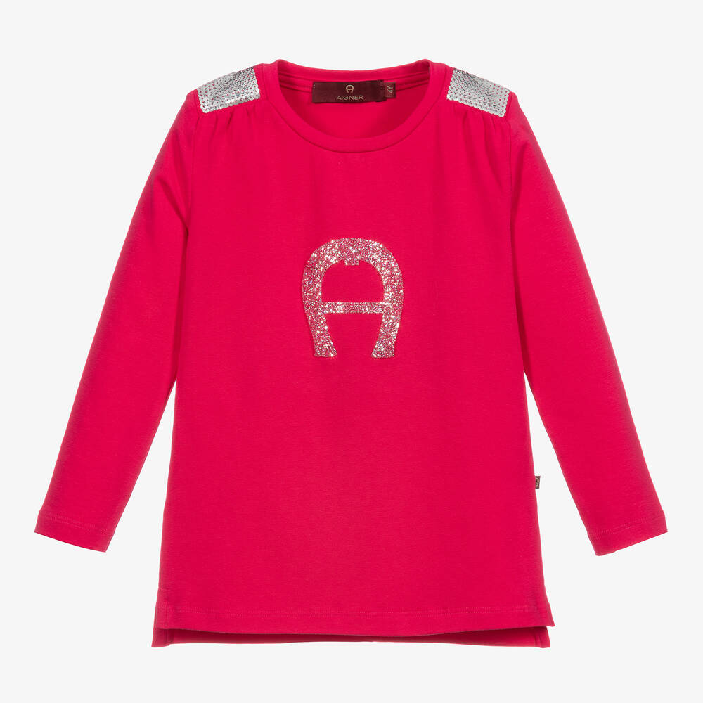 AIGNER - Pink Cotton Logo Top | Childrensalon