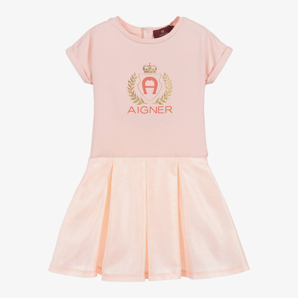AIGNER - Pink Cotton & Satin Dress | Childrensalon