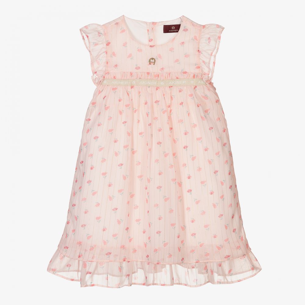AIGNER - Pink Floral Chiffon Dress | Childrensalon