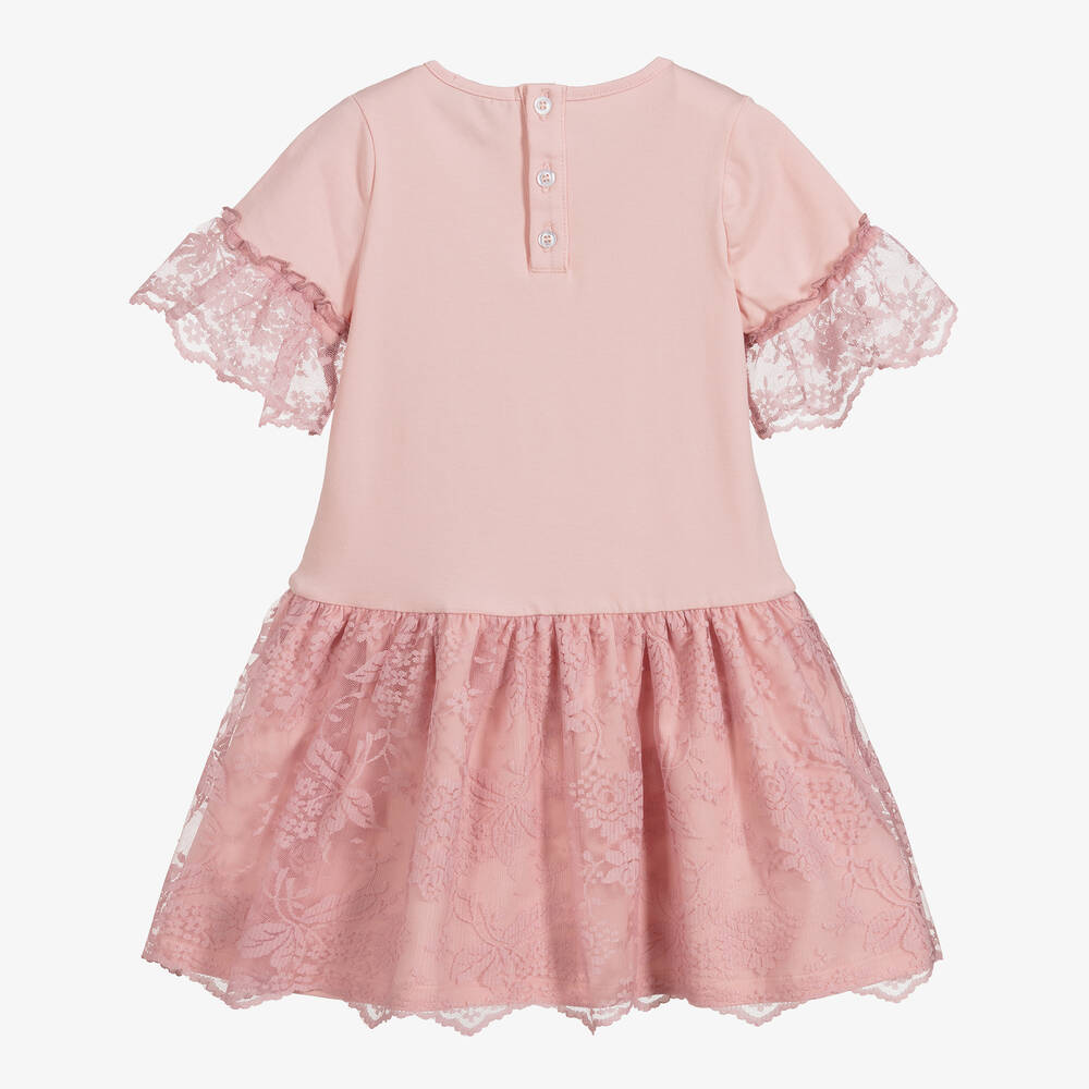 AIGNER-فستان قطن جيرسي ودانتيل لون زهري | Childrensalon Outlet