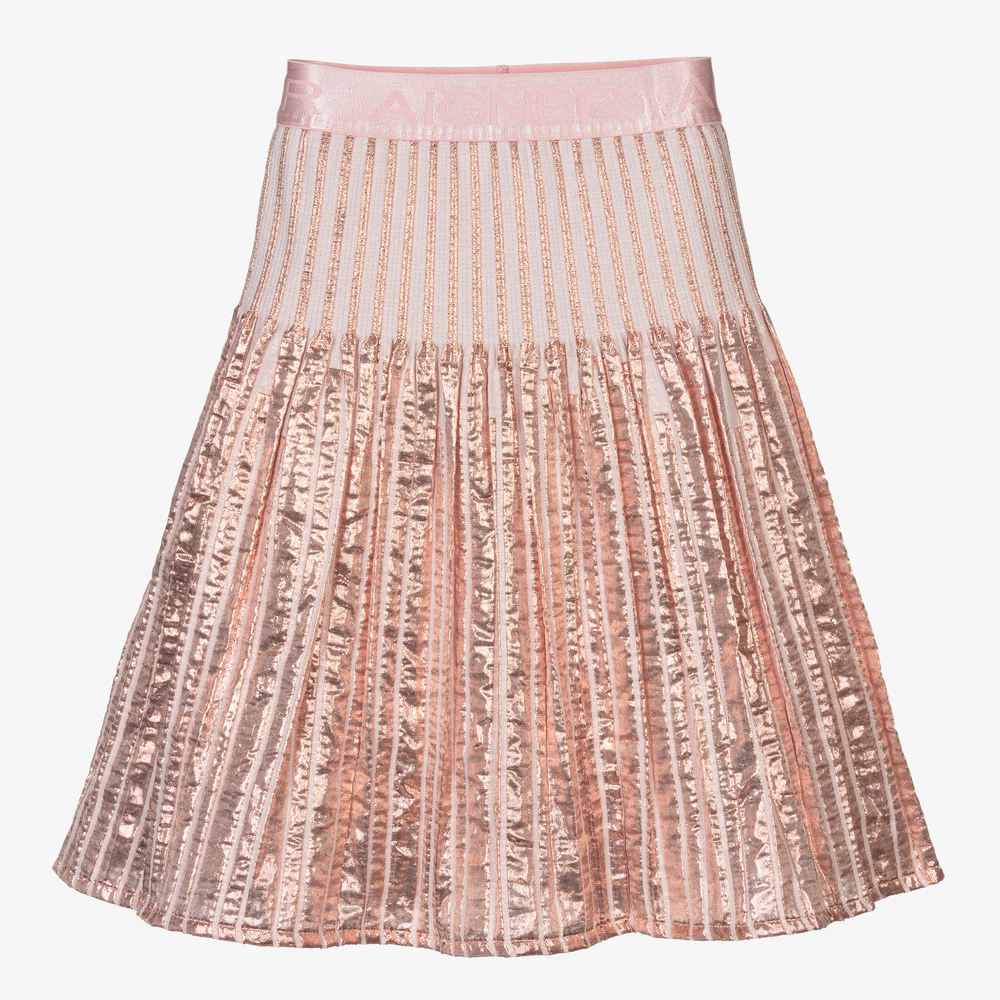 AIGNER - Pink Metallic Pleated Skirt | Childrensalon