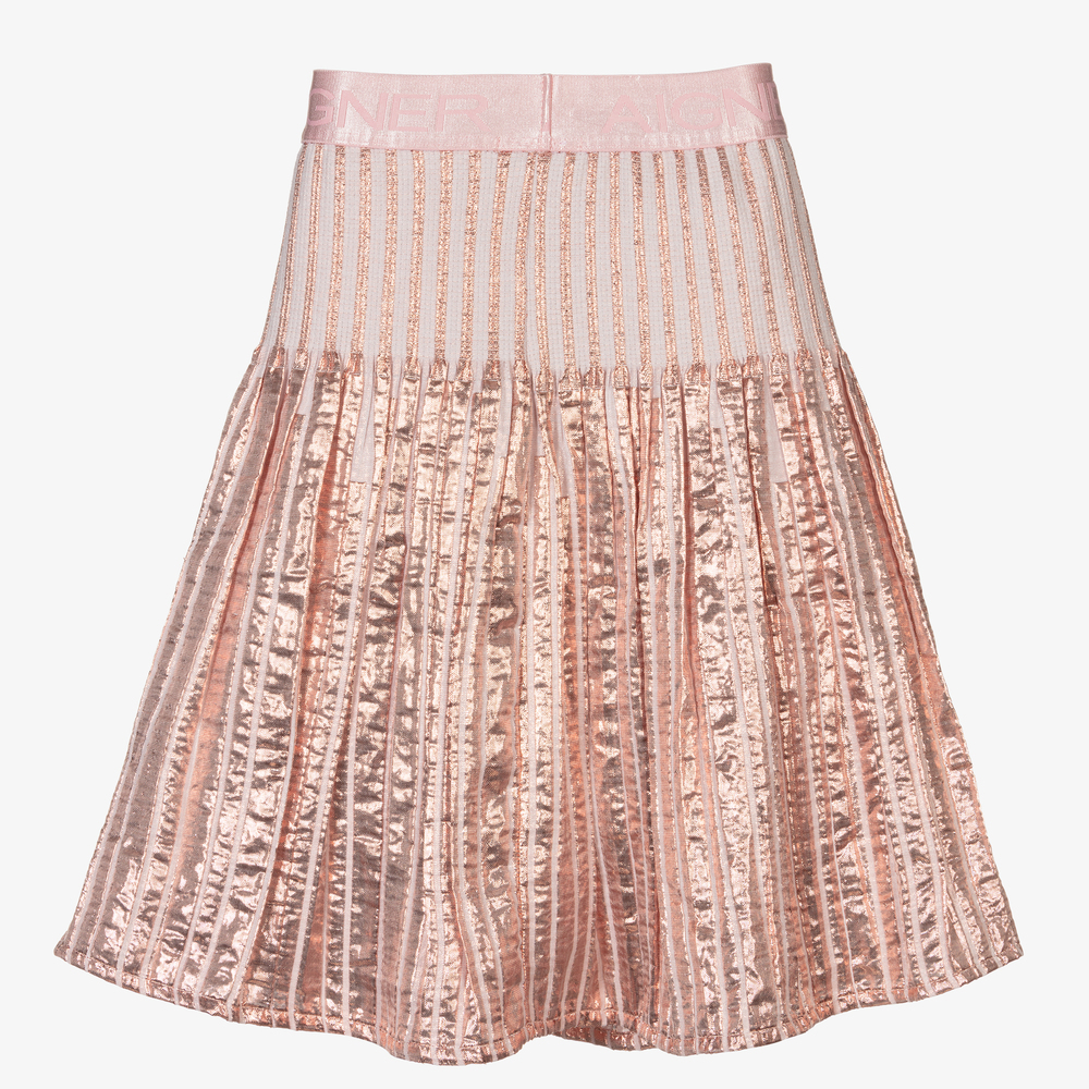 Pink metallic pleated skirt shop
