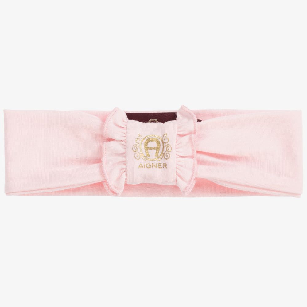AIGNER - Розовая повязка на голову из хлопка пима для малышей | Childrensalon