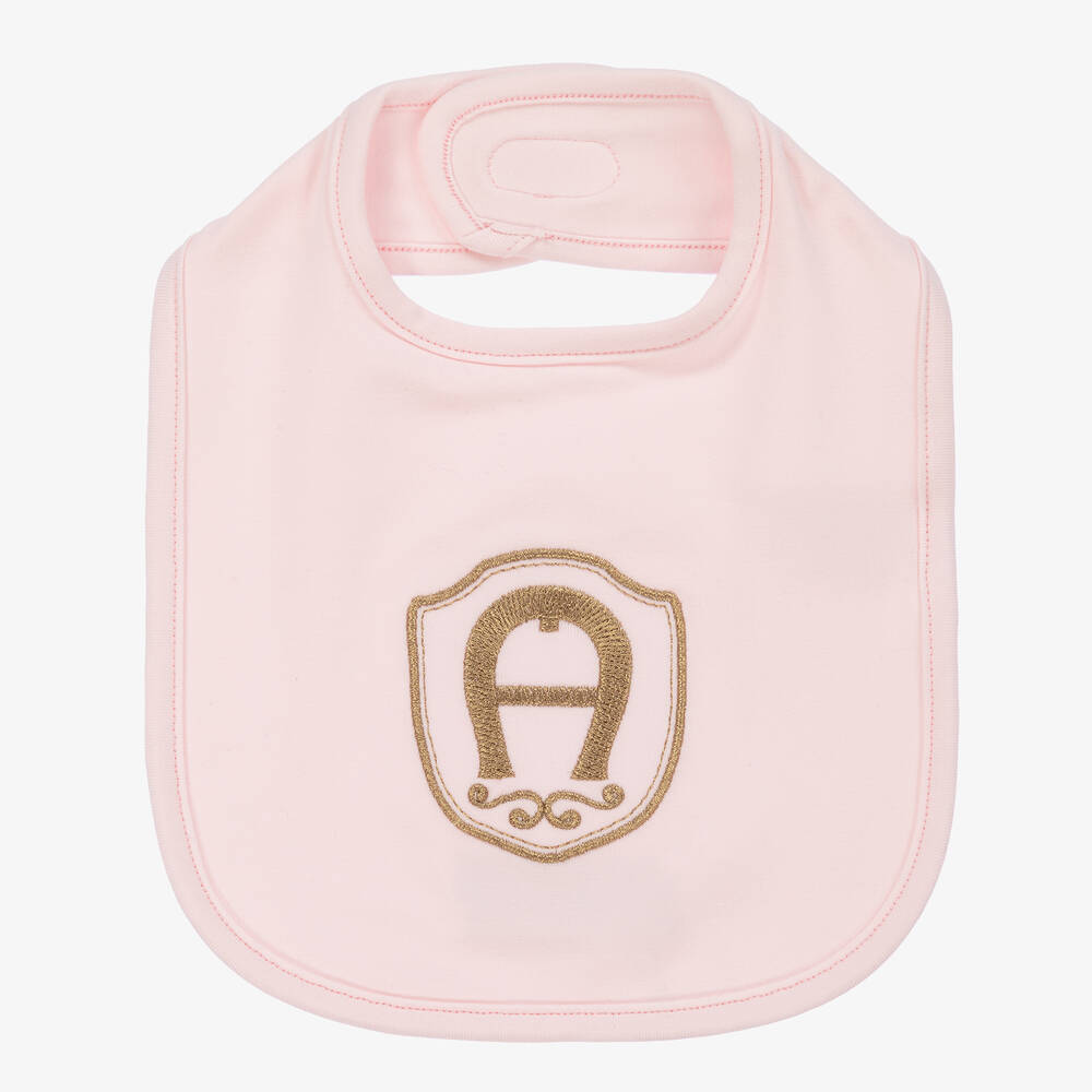AIGNER - Pink Pima Cotton Baby Bib | Childrensalon