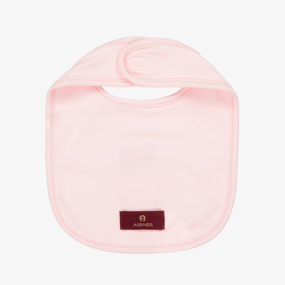 AIGNER-Pink Pima Cotton Teddy Bear Bib | Childrensalon Outlet