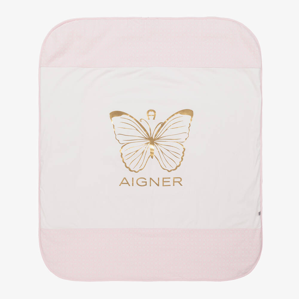 AIGNER - Couverture coton rose blanc (88 cm) | Childrensalon
