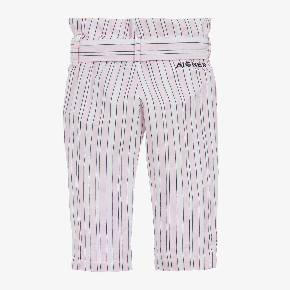 AIGNER-بنطلن مزيج قطن لون زهري و ابيض للبنات | Childrensalon Outlet