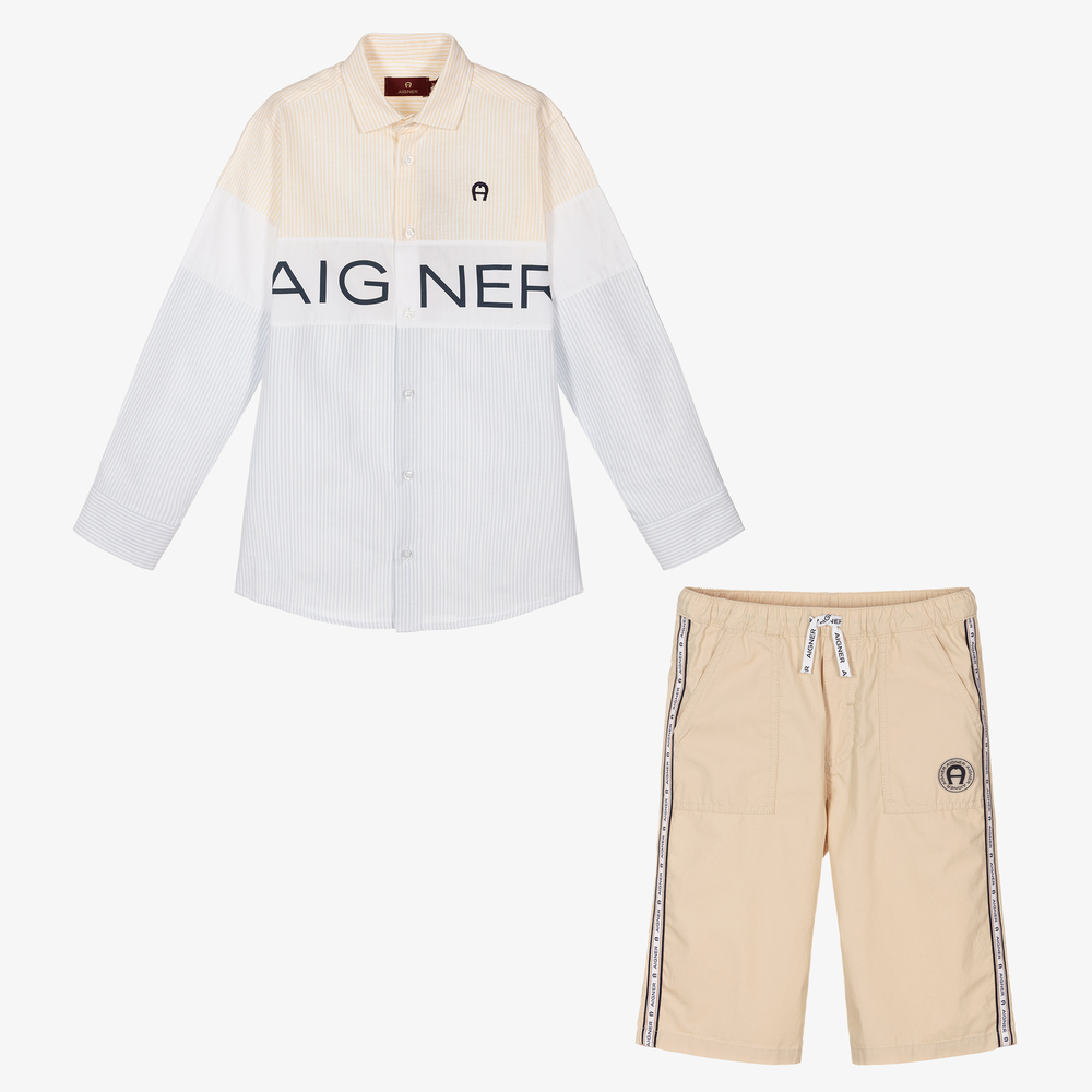 AIGNER - Teen Blue & Beige Shorts Set | Childrensalon