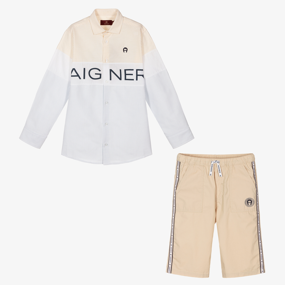 AIGNER - Teen Shorts-Set in Blau und Beige | Childrensalon