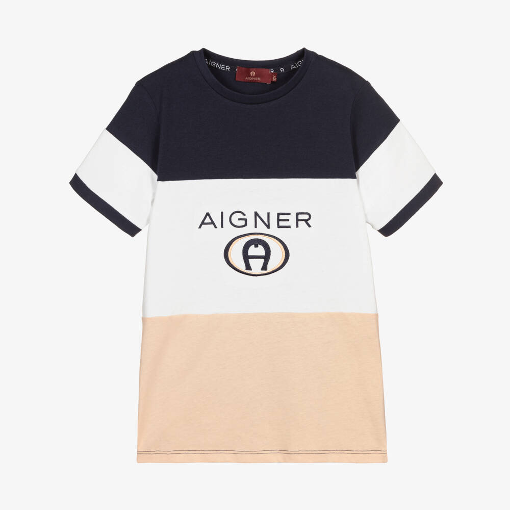 AIGNER-Бежево-синяя футболка для подростков | Childrensalon Outlet