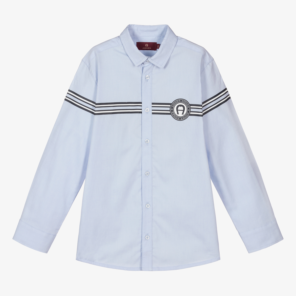 AIGNER - قميص تينز ولادي قطن أوكسفورد لون أزرق | Childrensalon