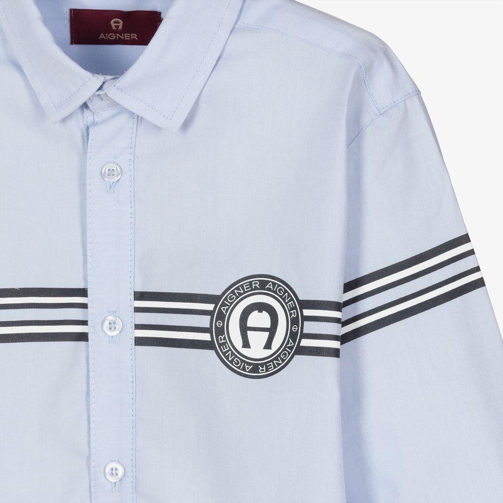 AIGNER-Teen Blue Cotton Oxford Shirt | Childrensalon Outlet