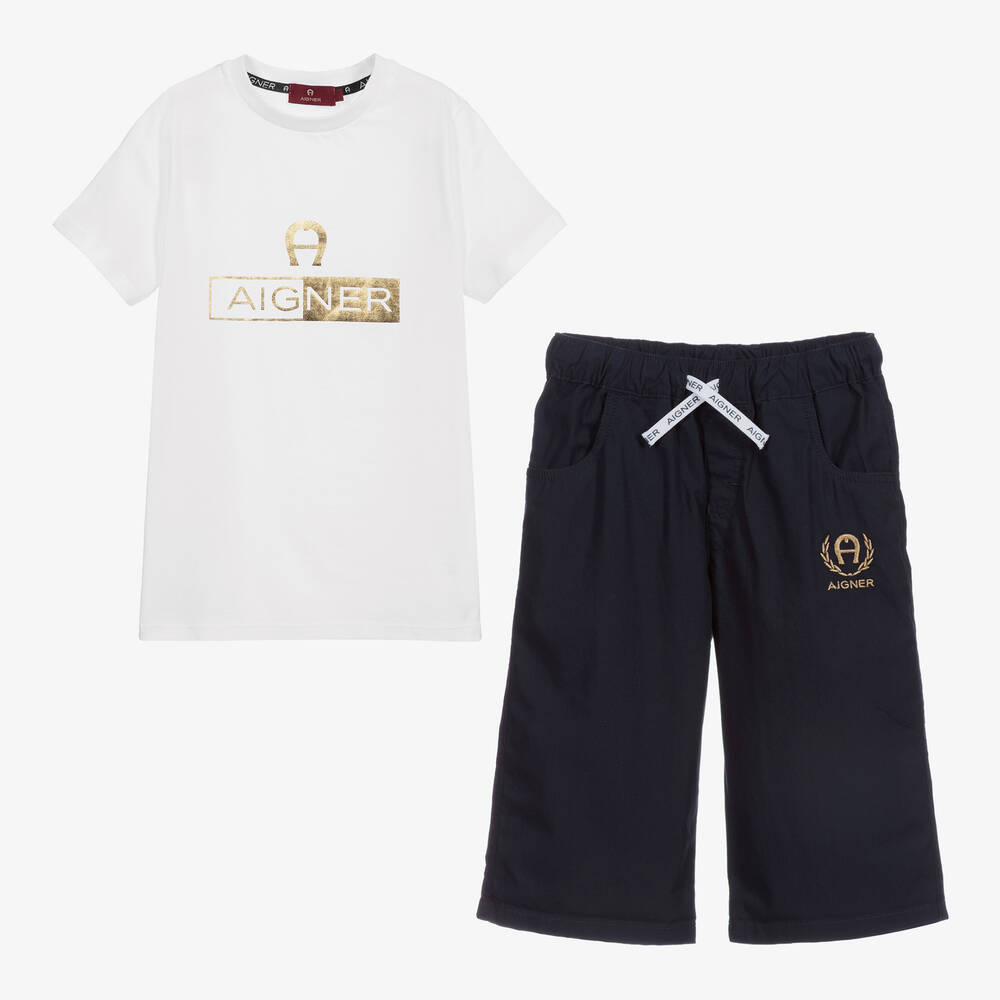 AIGNER-Teen Blue Logo Shorts Set | Childrensalon Outlet