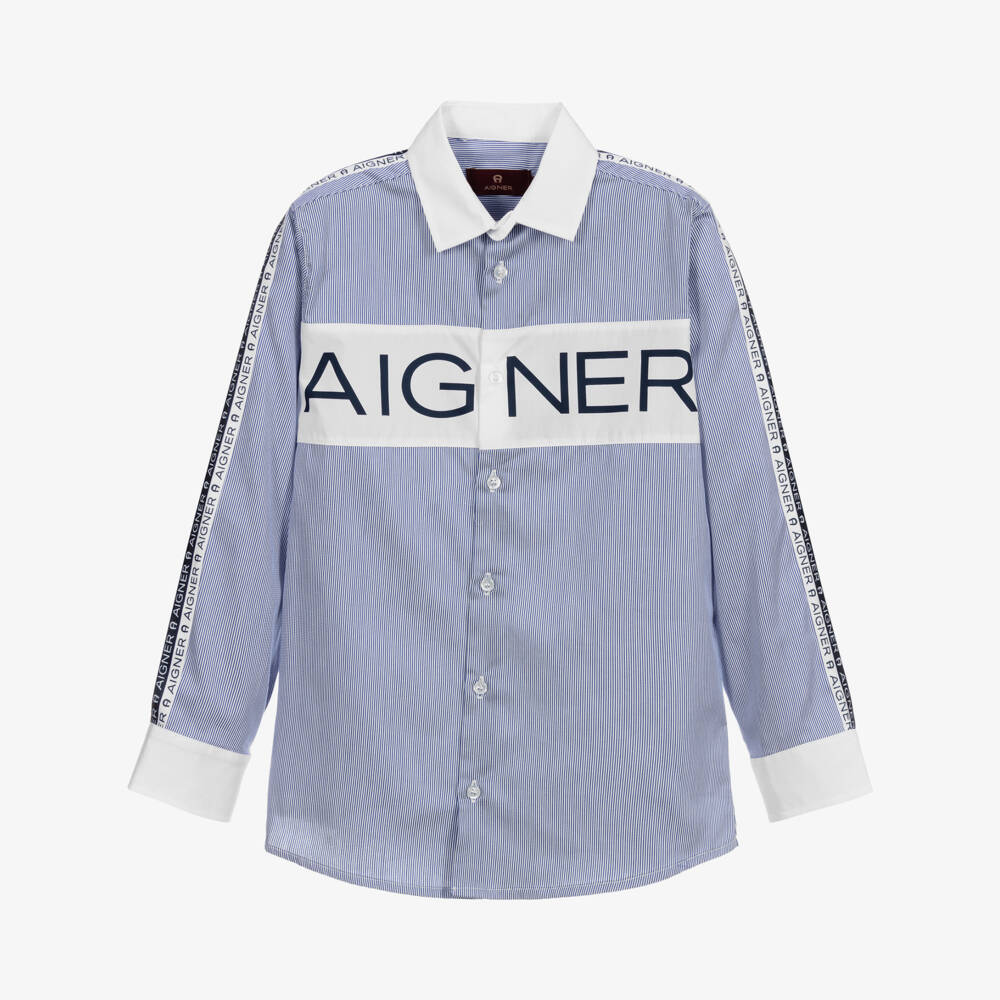 AIGNER-Teen Blue & White Logo Shirt | Childrensalon Outlet