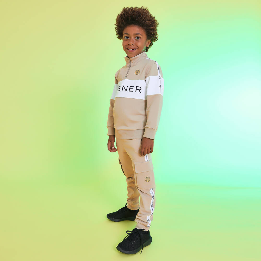 AIGNER-جوغرز كارغو تينز ولادي قطن جيرسي لون بيج | Childrensalon Outlet