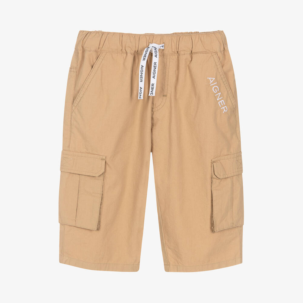 AIGNER - Teen Boys Beige Cotton Cargo Shorts | Childrensalon