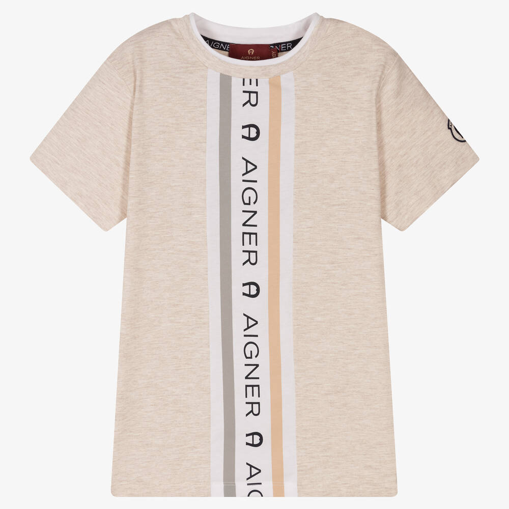 AIGNER - Teen Boys Beige Cotton Logo T-Shirt | Childrensalon